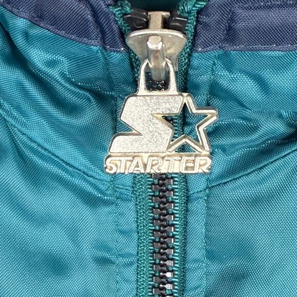 VINTAGE STARTER 90's Streetwear Oversized Hooded Puffer Teal & Navy Full Zip - Picture 9 of 15